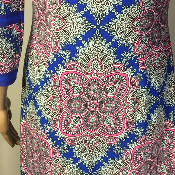 WISP PETITES 3/4-SLV STRETCHY PAISLEY SHIFT DRESS - Picture 7 of 10
